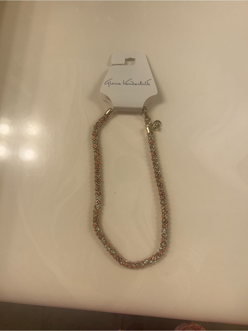 Gloria Vanderbilt Rose-Pink and Gold Crystal Braided Necklace